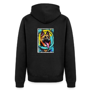 Modernes Pop-Art Print | bunt | German Shepherd - Unisex Premium Bio Zip Hoodie - Schwarz - Hinten - Nico (187cm)