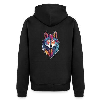 Wolf - Unisex Premium Organic Zip Hoodie - black - Back - Nico (187cm)