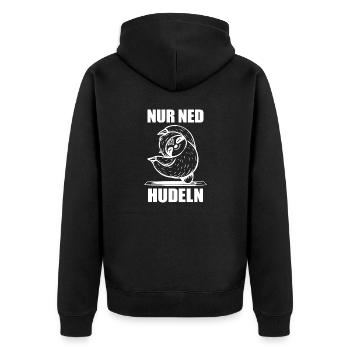 Faultier Nur ned Hudeln - Unisex Premium Bio Zip Hoodie - Schwarz - Hinten - Nico (187cm)