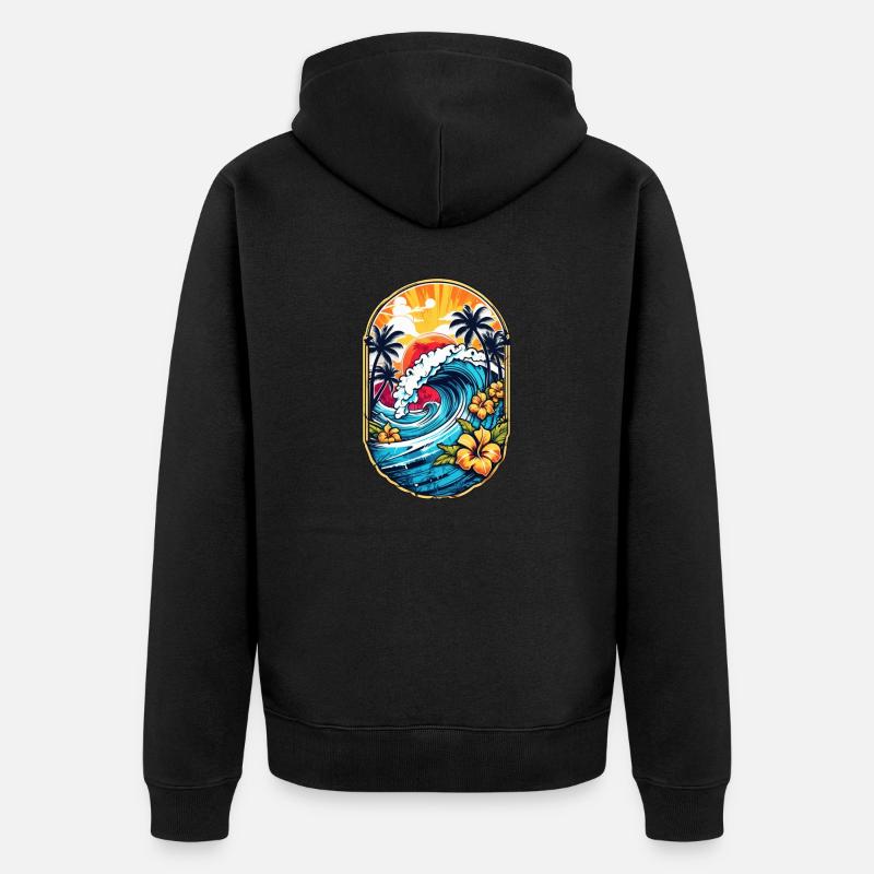 Vague surf et hawaii - Veste à capuche bio Premium Unisexe - noir