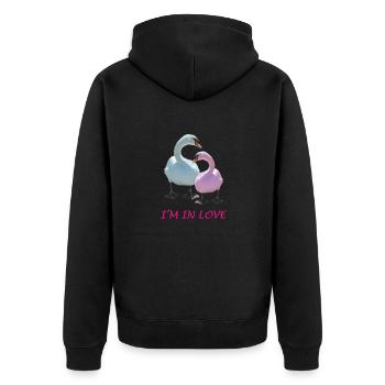 Schwanen-Liebe - Unisex Premium Bio Zip Hoodie - Schwarz - Hinten - Nico (187cm)