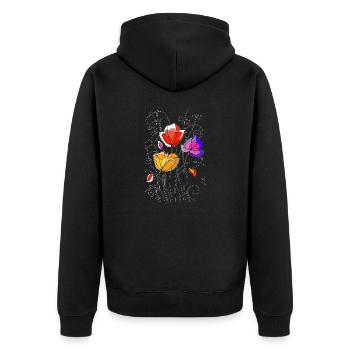 Blumen - Unisex Premium Bio Zip Hoodie - Schwarz - Hinten - Nico (187cm)