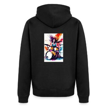 Schlagzeugerin #1 - Unisex Premium Bio Zip Hoodie - Schwarz - Hinten - Nico (187cm)