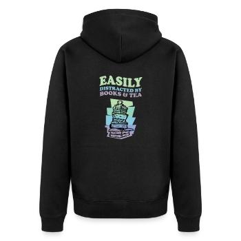 Easily Distracted By Books And Tea Buch Tee Bücher - Unisex Premium Bio Zip Hoodie - Schwarz - Hinten - Nico (187cm)
