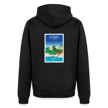 Hyères Port Cros - Unisex Premium Bio Zip Hoodie - Schwarz - Hinten - Nico (187cm)