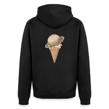 Eis-Planet Saturn - Unisex Premium Bio Zip Hoodie - Schwarz - Hinten - Nico (187cm)