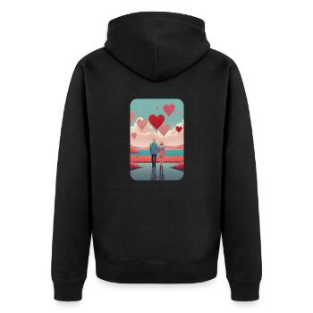 Paar am Valentinstag - Unisex Premium Bio Zip Hoodie - Schwarz - Hinten - Nico (187cm)