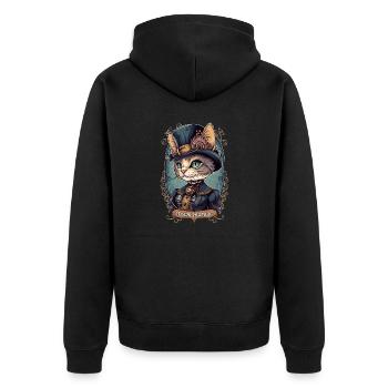 Viktorianische Steampunk Katze - Unisex Premium Bio Zip Hoodie - Schwarz - Hinten - Nico (187cm)