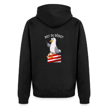 Bist Du Dösig Möwe Norddeutschland - Unisex Premium Bio Zip Hoodie - Schwarz - Hinten - Nico (187cm)