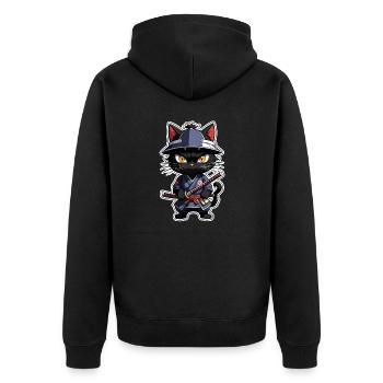 Ninja Katze - Samurai Kätzchen - Unisex Premium Bio Zip Hoodie - Schwarz - Hinten - Nico (187cm)