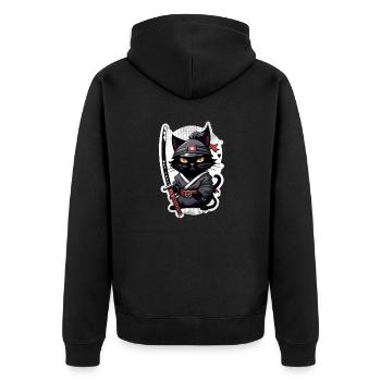 Ninja Cat - Samurai Kitten - Unisex Premium Organic Zip Hoodie - black - Back - Nico (187cm)