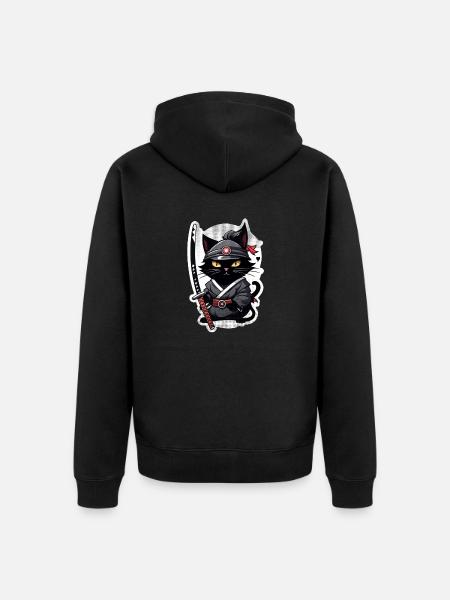 Ninja Cat - Samurai Kitten - Unisex Premium Organic Zip Hoodie - black