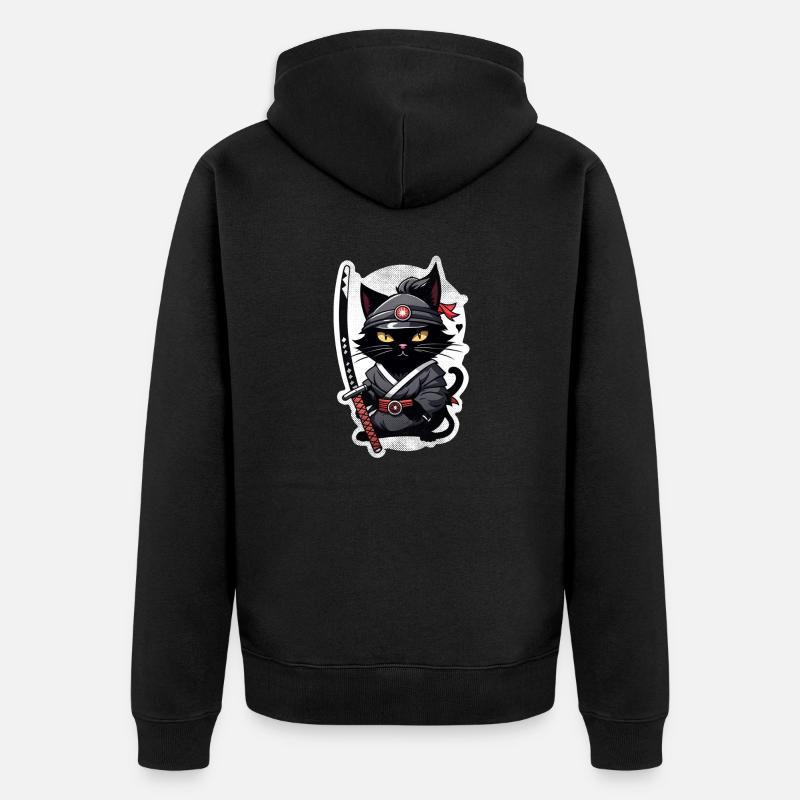 Ninja Cat - Samurai Kitten - Unisex Premium Organic Zip Hoodie - black