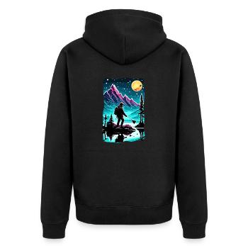 Angler Siluette / angeln / Fisch / See / Sport - Unisex Premium Bio Zip Hoodie - Schwarz - Hinten - Nico (187cm)