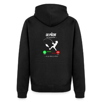 Fishing is calling me - Unisex Premium Organic Zip Hoodie - black - Back - Nico (187cm)