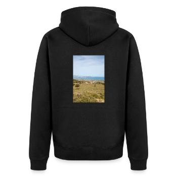 Landschaft von Kos und Blick auf die Küste - Unisex Premium Bio Zip Hoodie - Schwarz - Hinten - Nico (187cm)