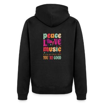 Hippie funny rhyme peace, love, music, food - Unisex Premium Organic Zip Hoodie - black - Back - Nico (187cm)