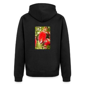 rote Flaschenbürste (Karminrote Zylinderputzer) - Unisex Premium Bio Zip Hoodie - Schwarz - Hinten - Nico (187cm)