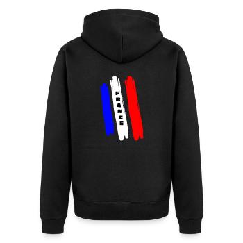 Frankreich France Statement Schriftzug mit Fahne - Unisex Premium Bio Zip Hoodie - Schwarz - Hinten - Nico (187cm)