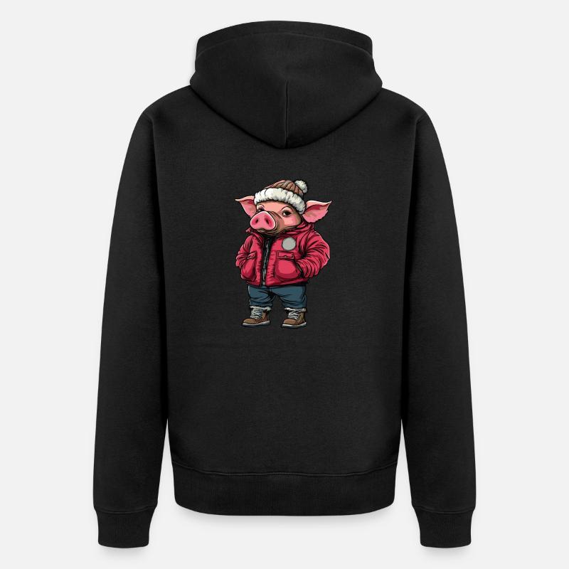 Mode d’hiver du cochon - Veste à capuche bio Premium Unisexe - noir