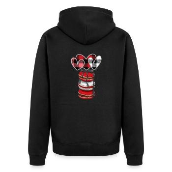 Valentinstag-Macaron-Stapel mit Büffelkaro-Herzen - Unisex Premium Bio Zip Hoodie - Schwarz - Hinten - Nico (187cm)