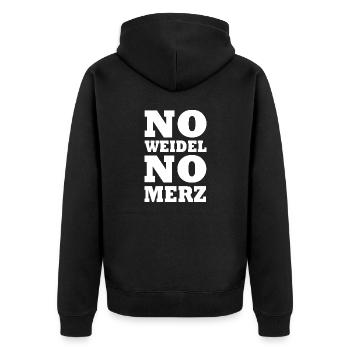 No weidel no merz - Unisex Premium Bio Zip Hoodie - Schwarz - Hinten - Nico (187cm)