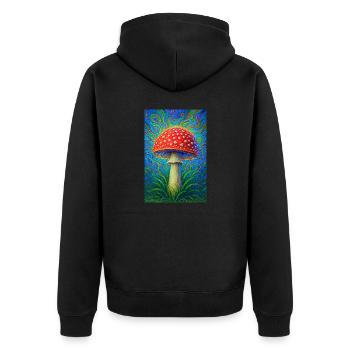 Fliegenpilz - Unisex Premium Bio Zip Hoodie - Schwarz - Hinten - Nico (187cm)
