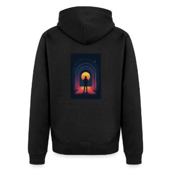 Cosmic Outlaw – Play the Universe - Unisex Premium Bio Zip Hoodie - Schwarz - Hinten - Nico (187cm)