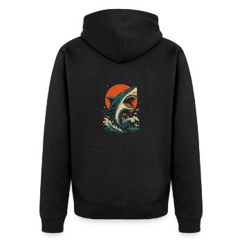 Ocean Apex – Ride the Wave - Unisex Premium Bio Zip Hoodie - Schwarz - Hinten - Nico (187cm)