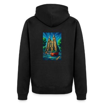 Sydney ST MARY CATHEDRAL – Gotik unter der Sonne - Unisex Premium Bio Zip Hoodie - Schwarz - Hinten - Nico (187cm)