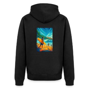 Sydney BONDI BEACH – Höhe in Harmonie - Unisex Premium Bio Zip Hoodie - Schwarz - Hinten - Nico (187cm)