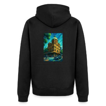 Sydney QUEEN VIKTORIA BUILDING - Unisex Premium Bio Zip Hoodie - Schwarz - Hinten - Nico (187cm)