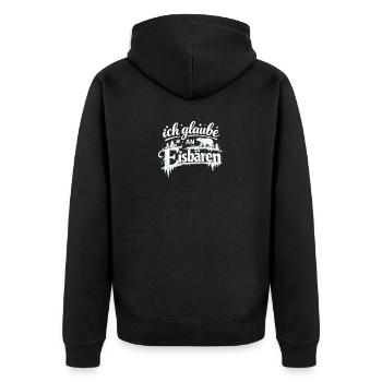 Ich glaube an Eisbären, späthi, Sarah - Unisex Premium Bio Zip Hoodie - Schwarz - Hinten - Nico (187cm)