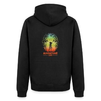 Cooles Adventure Life Abenteuer Outdoor Design - Unisex Premium Bio Zip Hoodie - Schwarz - Hinten - Nico (187cm)
