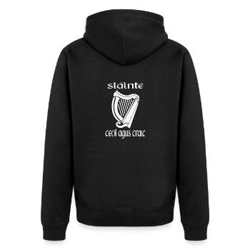 Sláinte Ceol Agus Craic Funny St Patricks Day Eire - Unisex Premium Organic Zip Hoodie - black - Back - Nico (187cm)