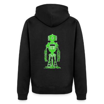 Dessin de robot vert néon - Veste à capuche bio Premium Unisexe - noir - Dos - Nico (187cm)