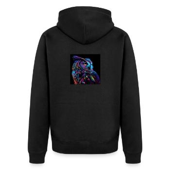 OWL DESIGNER PRINT, UNIQUE DESIGN 2. - Unisex Premium Organic Zip Hoodie - black - Back - Nico (187cm)