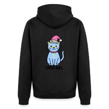 Meowy Christmas - Geschenk mit Katze - Unisex Premium Bio Zip Hoodie - Schwarz - Hinten - Nico (187cm)