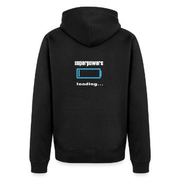 Superkräfte laden... - Unisex Premium Bio Zip Hoodie - Schwarz - Hinten - Nico (187cm)
