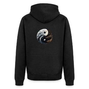 Ying Yang Motiv - Unisex Premium Bio Zip Hoodie - Schwarz - Hinten - Nico (187cm)