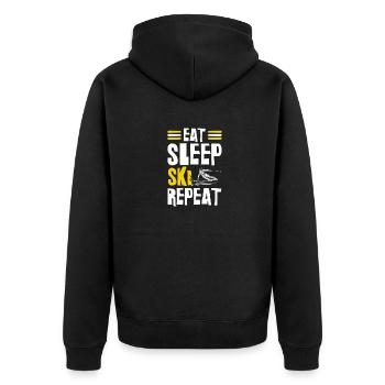 Eat Sleep Ski Repeat - Unisex Premium Bio Zip Hoodie - Schwarz - Hinten - Nico (187cm)