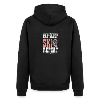 Eat Sleep Ski Repeat - Unisex Premium Bio Zip Hoodie - Schwarz - Hinten - Nico (187cm)