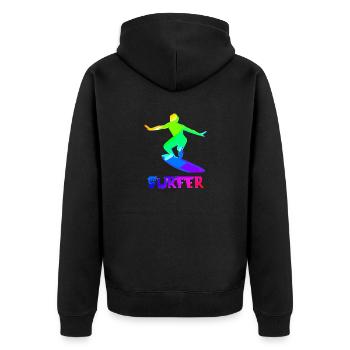 Surfer | Surfen | Wassersport | Sport - Unisex Premium Bio Zip Hoodie - Schwarz - Hinten - Nico (187cm)