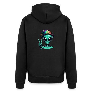 Alien zeigt Peace - Unisex Premium Bio Zip Hoodie - Schwarz - Hinten - Nico (187cm)