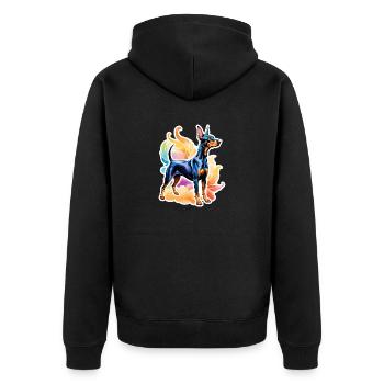 Dobermann Wasserfarben - Unisex Premium Bio Zip Hoodie - Schwarz - Hinten - Nico (187cm)
