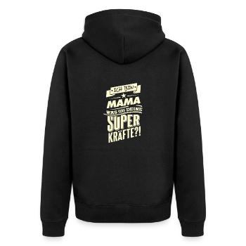 Superkraefte Mama Geburtstag RAHMENLOS Geschenk - Unisex Premium Bio Zip Hoodie - Schwarz - Hinten - Nico (187cm)