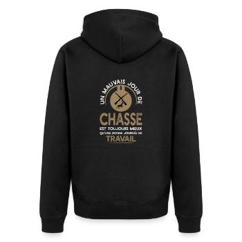 Travail ou chasse t shirt chasseur humour - Veste à capuche bio Premium Unisexe - noir - Dos - Nico (187cm)