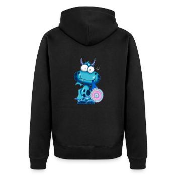 Lolli Olli Monsta sig blue - Unisex Premium Bio Zip Hoodie - Schwarz - Hinten - Nico (187cm)