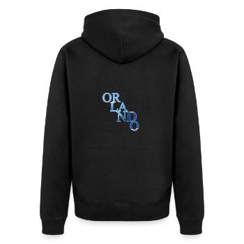 Orlando Schriftzug - Unisex Premium Bio Zip Hoodie - Schwarz - Hinten - Nico (187cm)