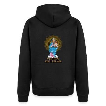 VIRGEN DEL PILAR by The Manzanita´s - Unisex Premium Bio Zip Hoodie - Schwarz - Hinten - Nico (187cm)